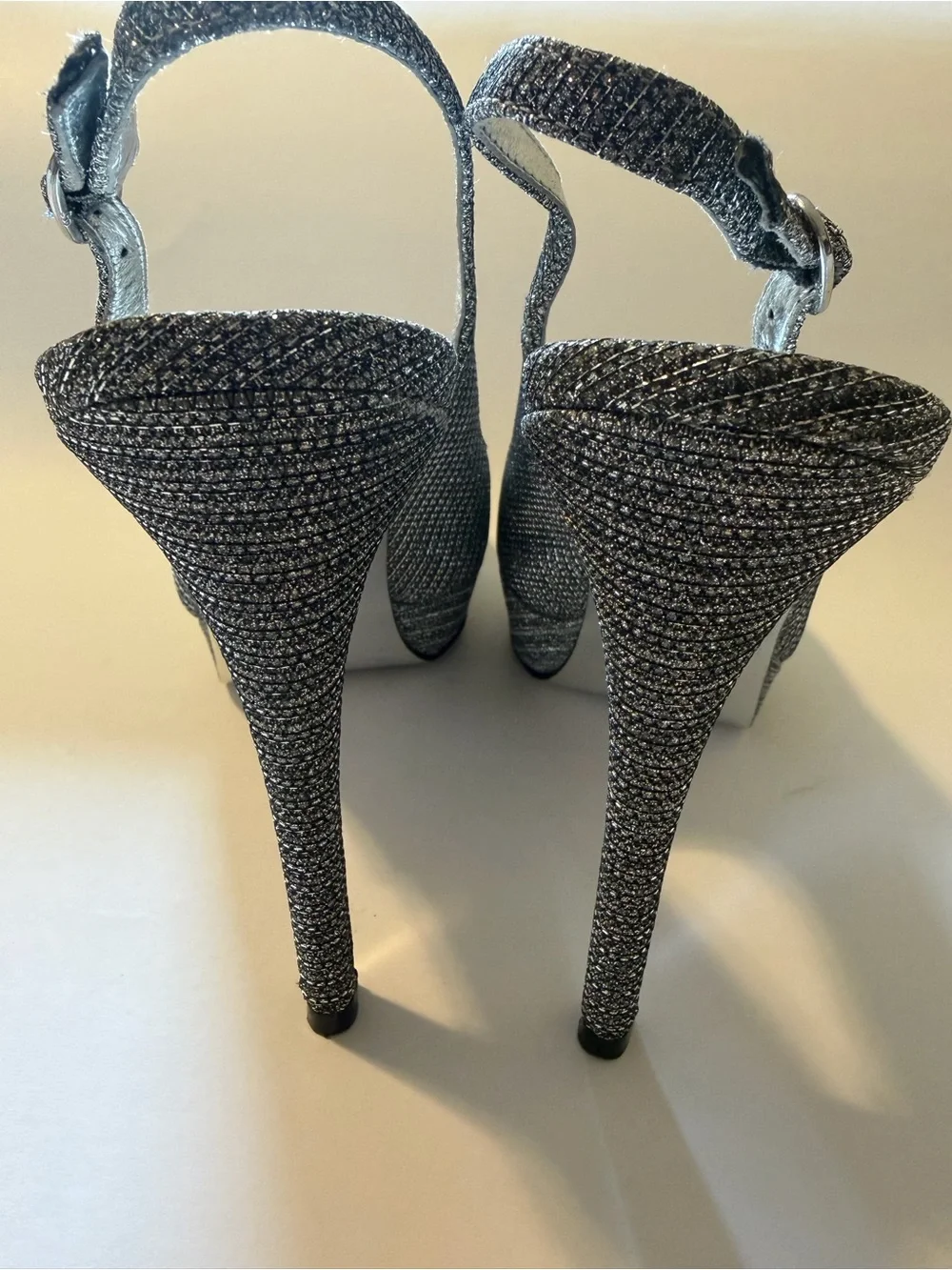 Adrianna Papell Silver Glitter Slingback Heels